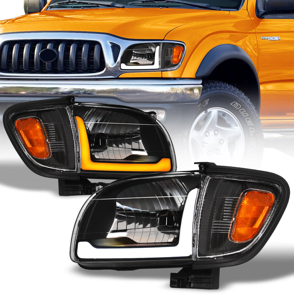 01-04 Toyota Tacoma Crystal Headlights w/ Sequential LED - Black