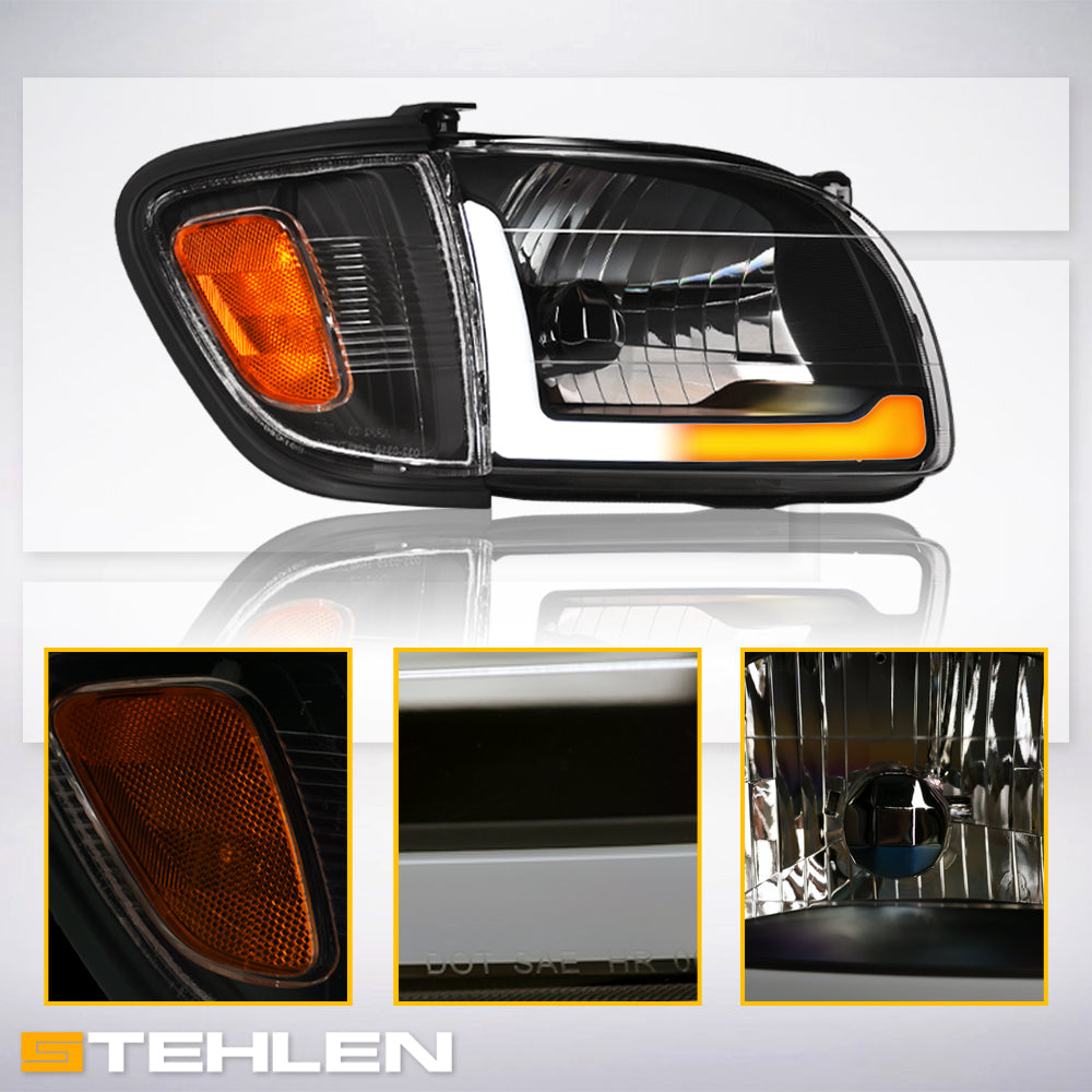 01-04 Toyota Tacoma Crystal Headlights w/ Sequential LED - Black