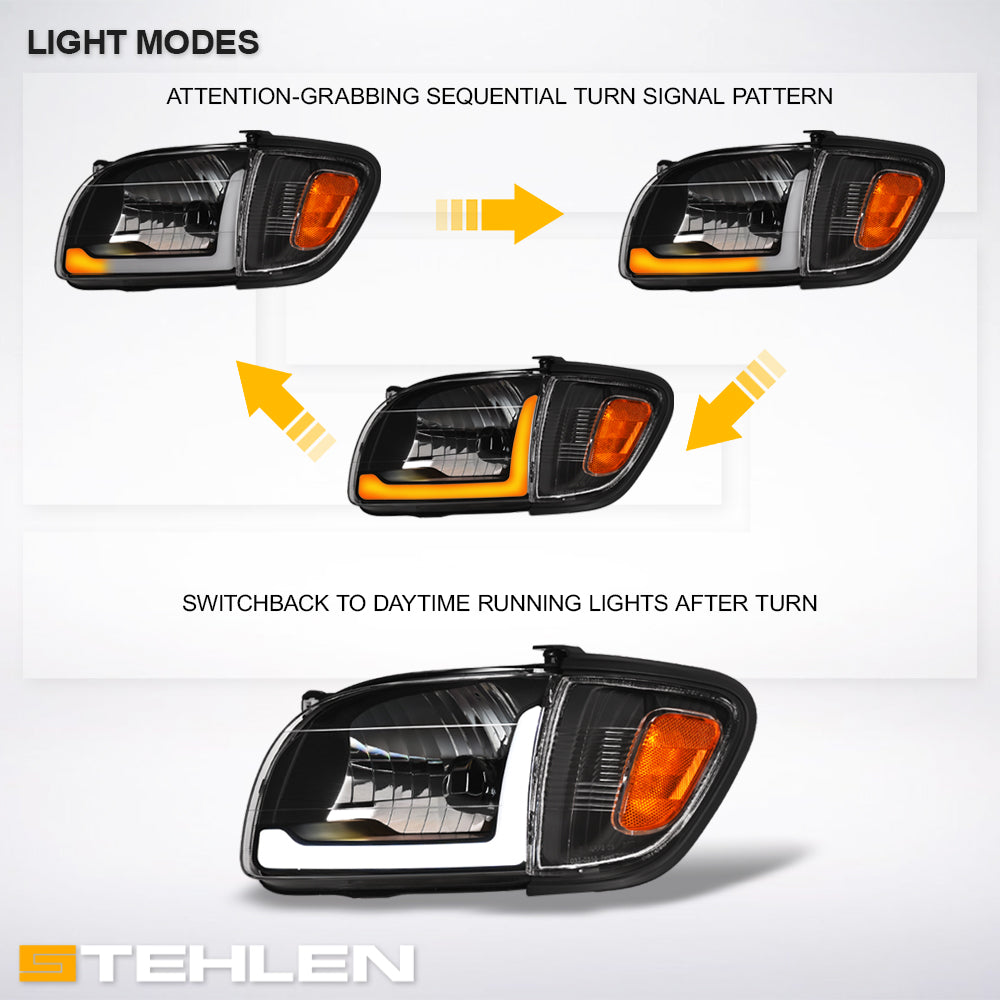 01-04 Toyota Tacoma Crystal Headlights w/ Sequential LED - Black