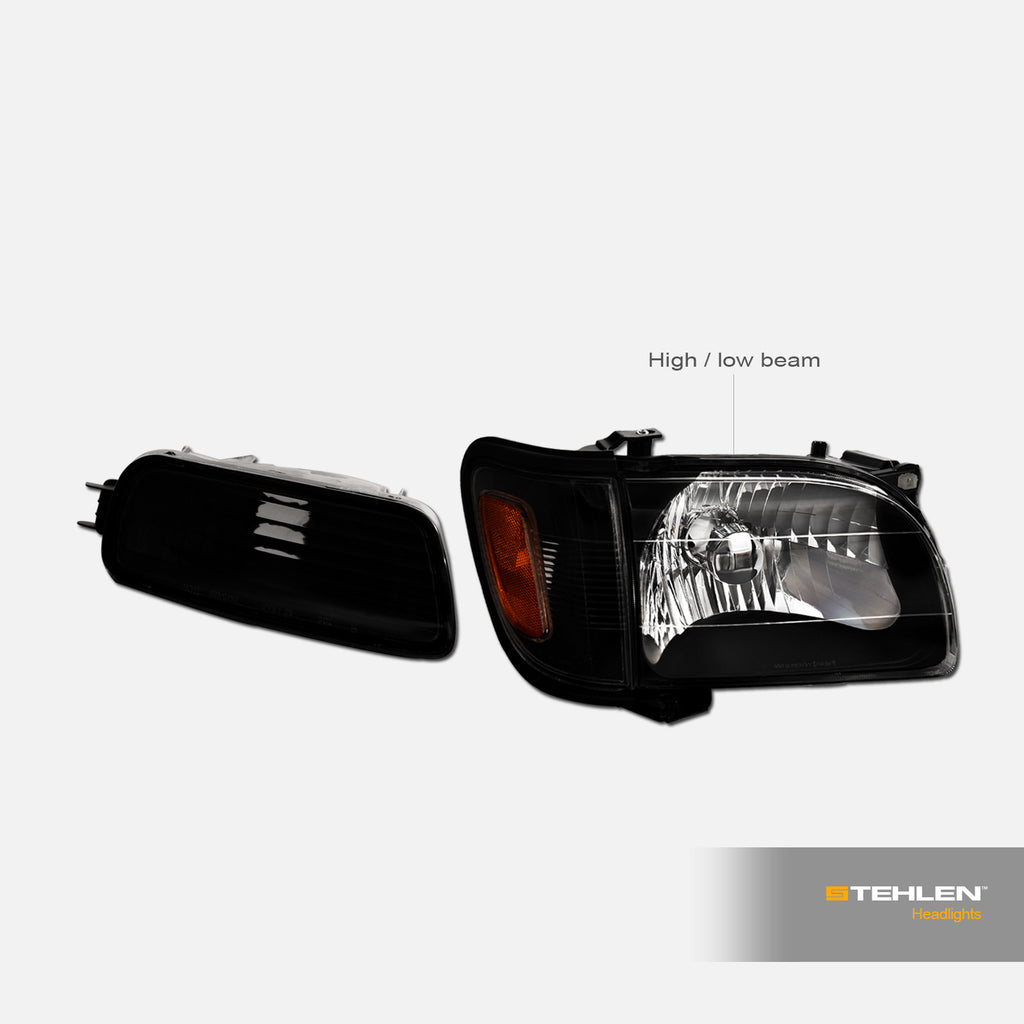 2001-2004 Toyota Tacoma Crystal Headlights Black 6PC Set - JDMA