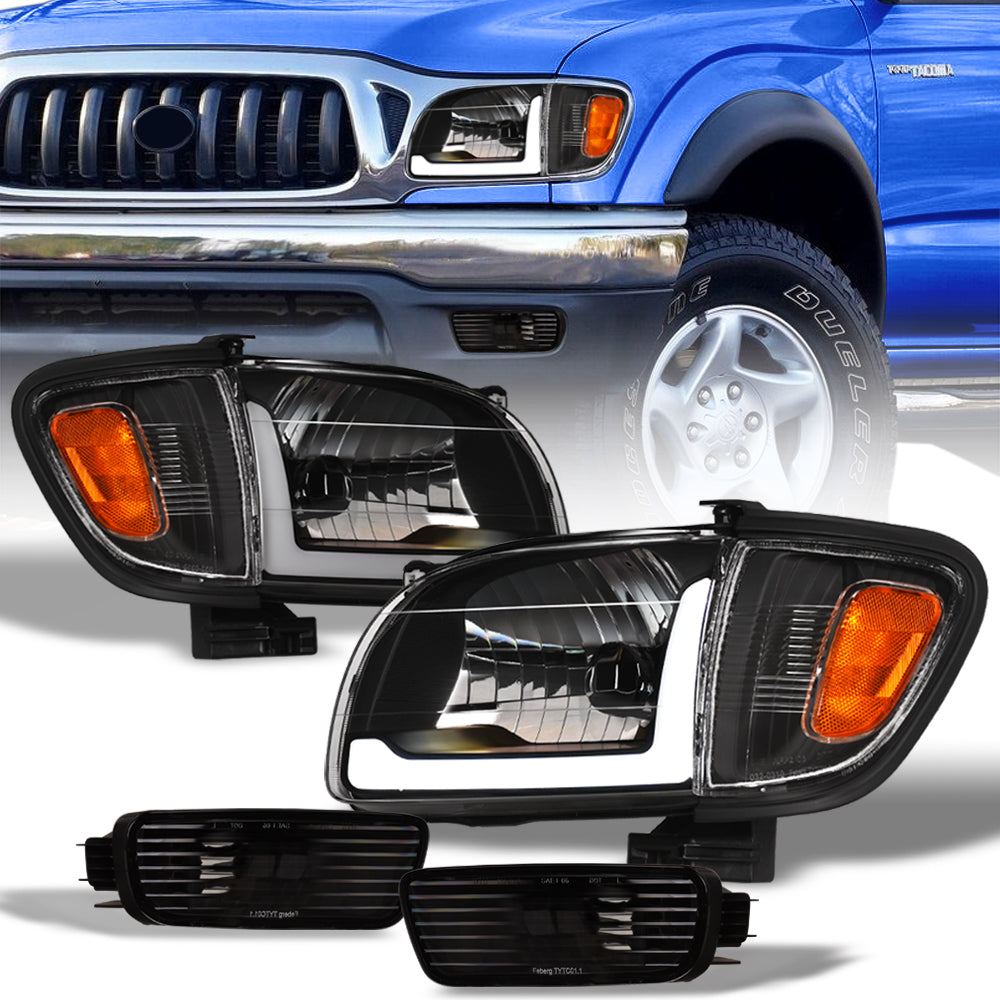 01-04 Toyota Tacoma Crystal Headlights 6PC LED Light Bar Black