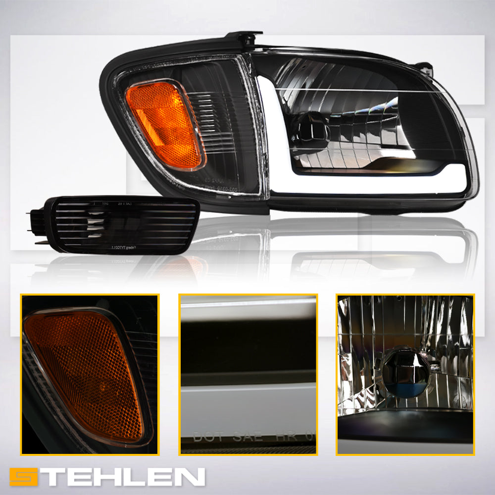 01-04 Toyota Tacoma Crystal Headlights 6PC LED Light Bar Black