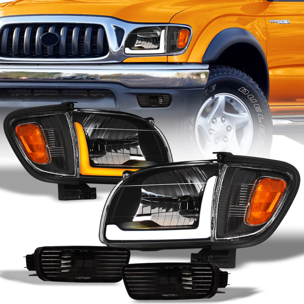 01-04 Toyota Tacoma Crystal Headlights w/ Sequential LED - Black 6PC