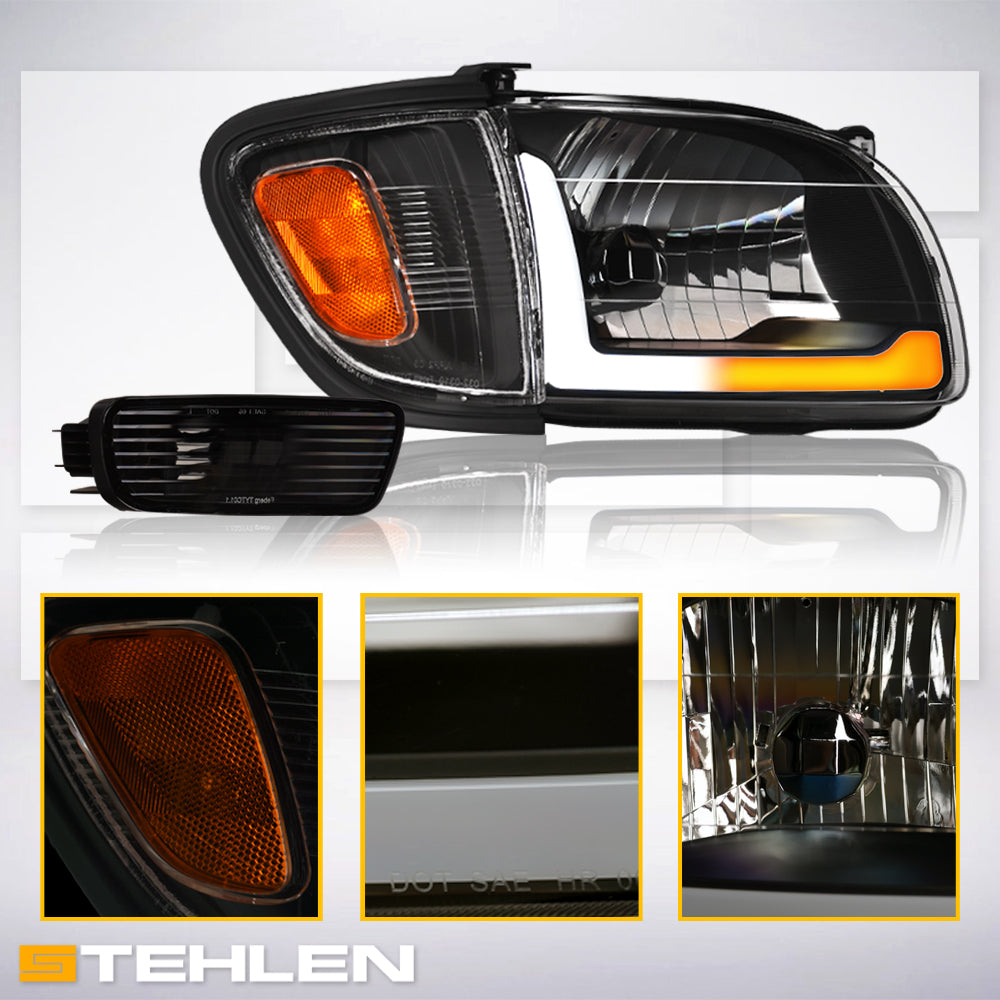 01-04 Toyota Tacoma Crystal Headlights w/ Sequential LED - Black 6PC