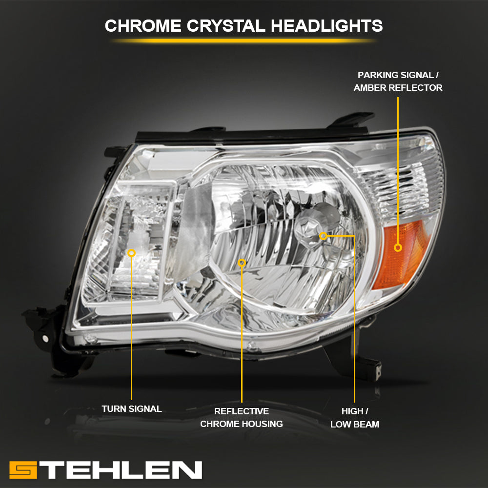2005-2011 Toyota Tacoma Crystal Headlights Chrome w/Amber