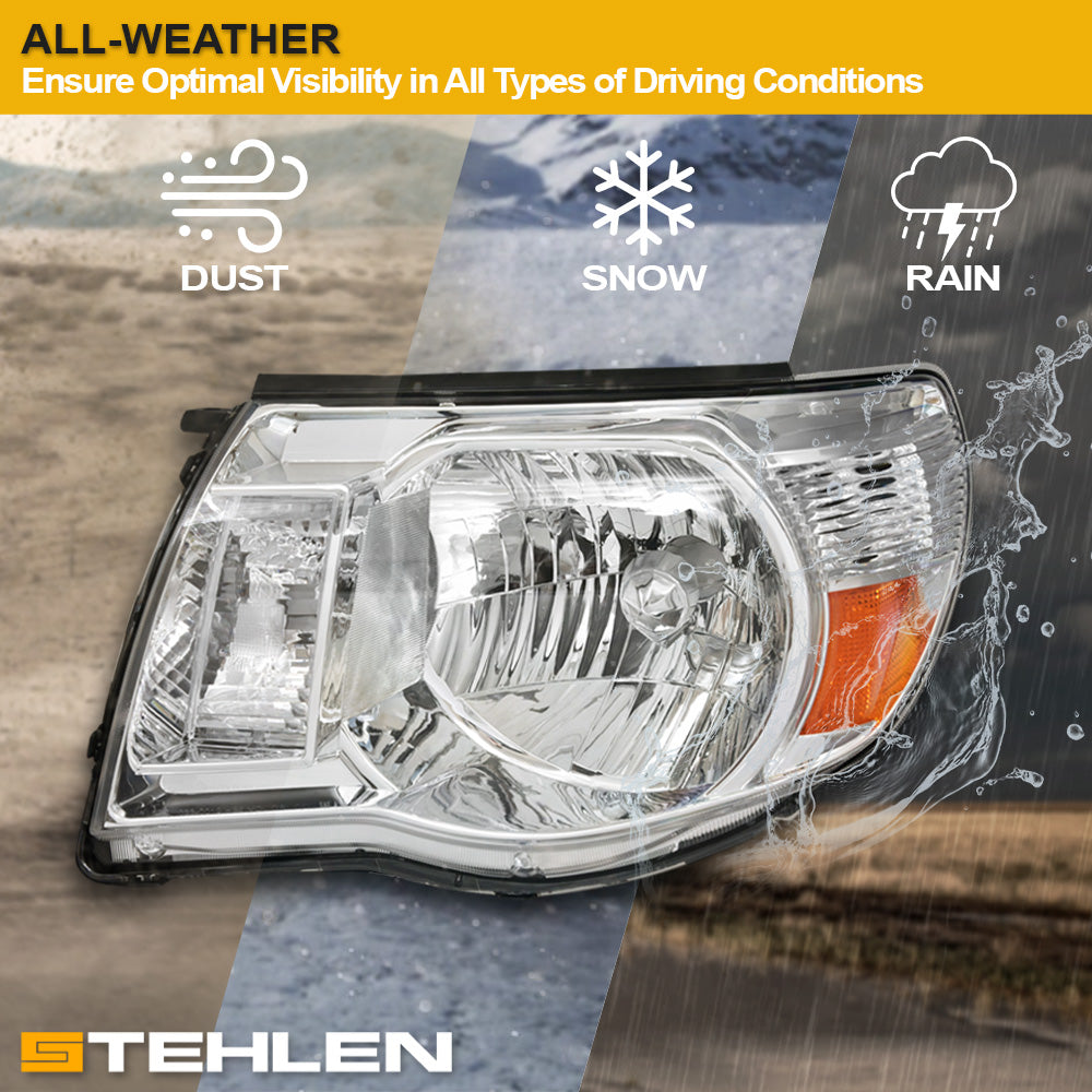 2005-2011 Toyota Tacoma Crystal Headlights Chrome w/Amber