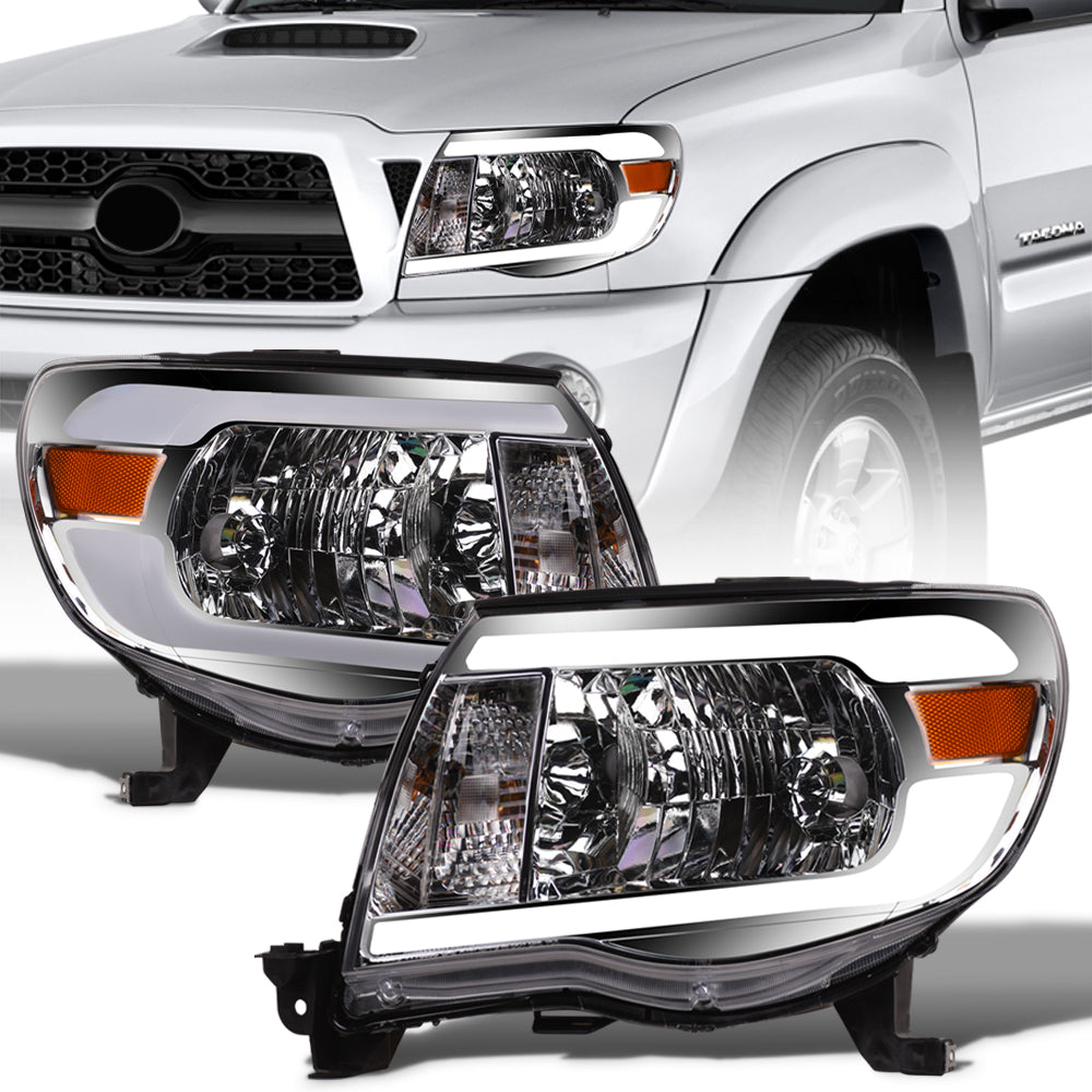 05-11 Toyota Tacoma Chrome Crystal Headlights w/ LED Light Bar