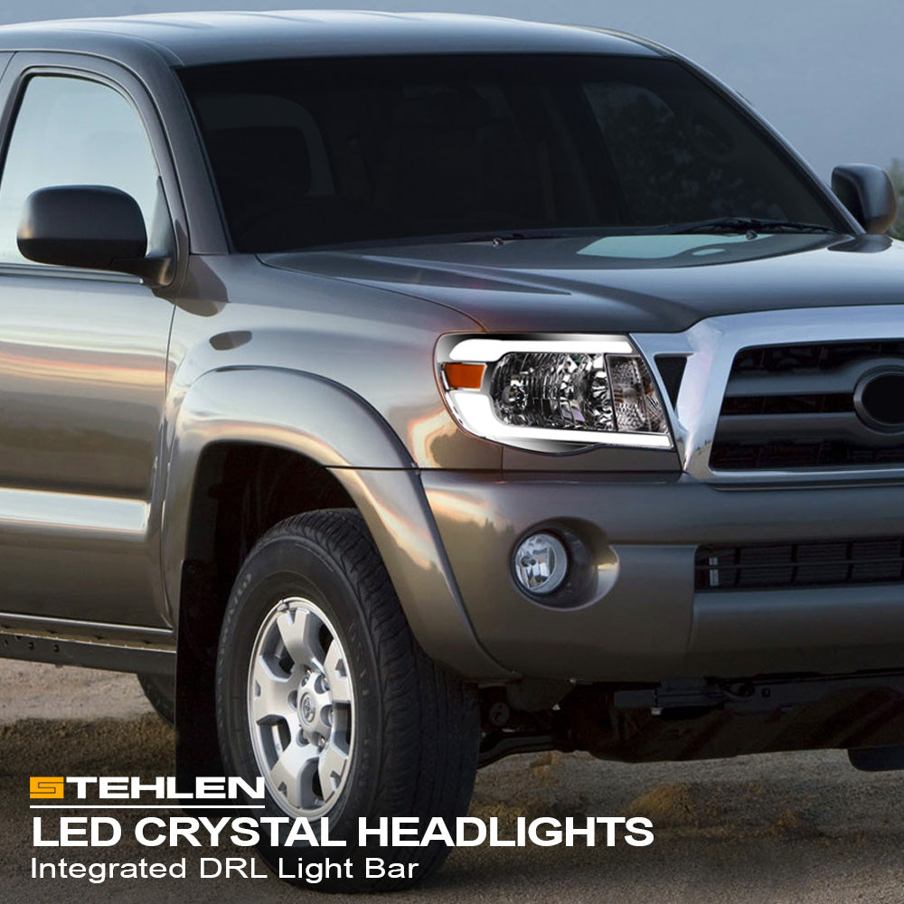 05-11 Toyota Tacoma Chrome Crystal Headlights w/ LED Light Bar