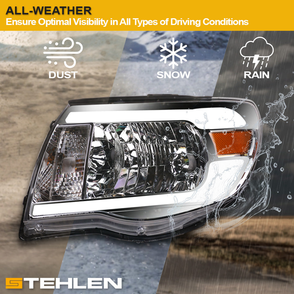 05-11 Toyota Tacoma Chrome Crystal Headlights w/ LED Light Bar