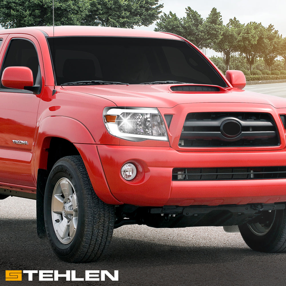 05-11 Toyota Tacoma Chrome Crystal Headlights w/ LED Light Bar