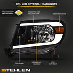 05-11 Toyota Tacoma LED Crystal Headlights Black w/ Light Bar