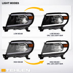 05-11 Toyota Tacoma LED Crystal Headlights Black w/ Light Bar