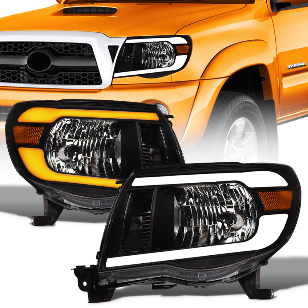 05-11 Toyota Tacoma Crystal Headlights Sequential LED Bar - Black