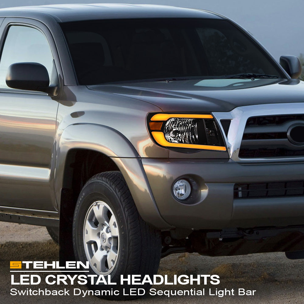 05-11 Toyota Tacoma Crystal Headlights Sequential LED Bar - Black
