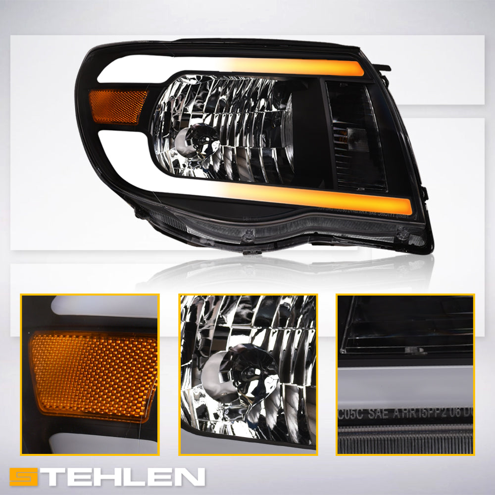 05-11 Toyota Tacoma Crystal Headlights Sequential LED Bar - Black