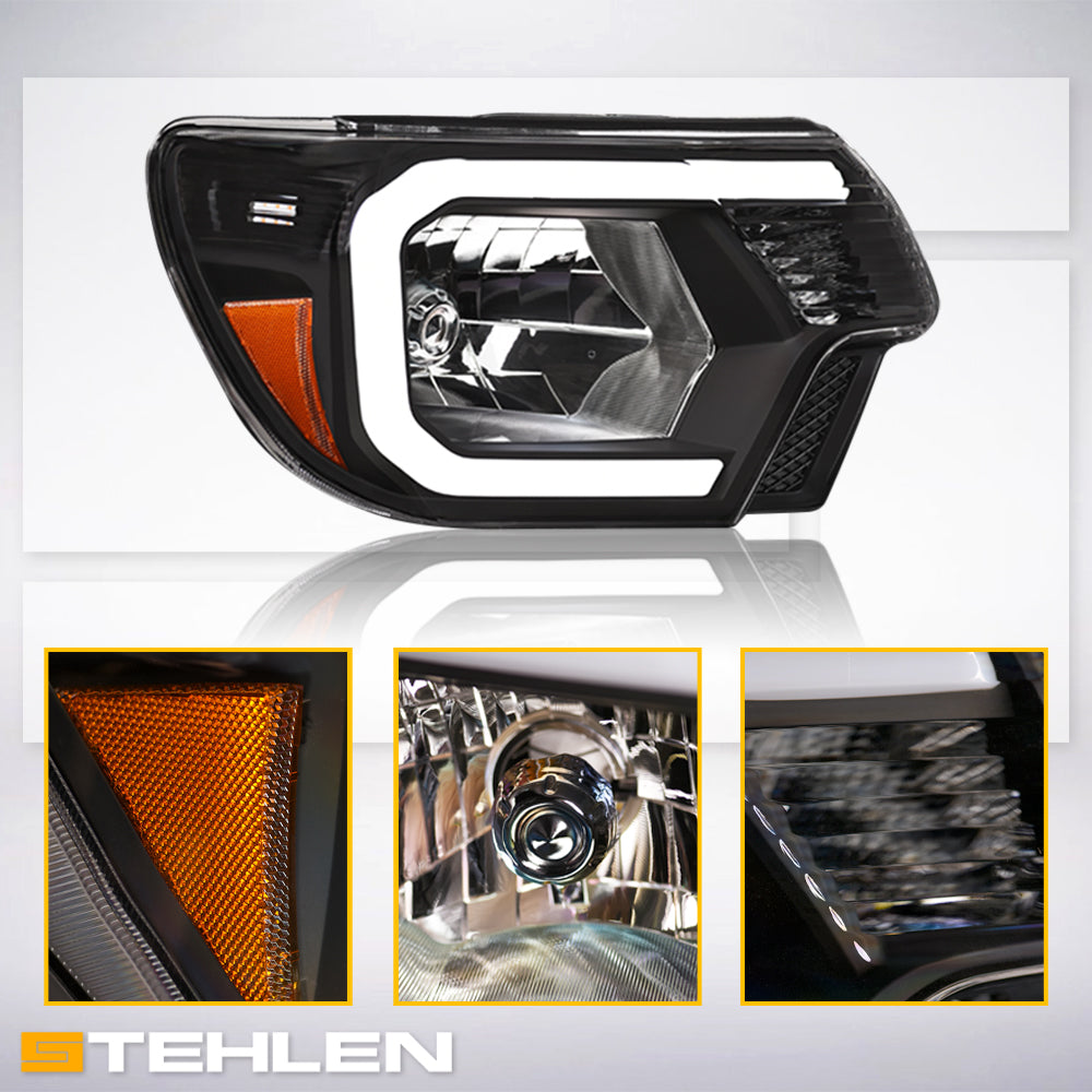 2012-2015 Toyota Tacoma LED Crystal Headlights Black - JDMA