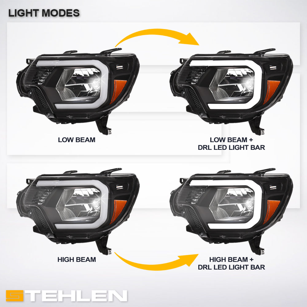 2012-2015 Toyota Tacoma LED Crystal Headlights Black - JDMA