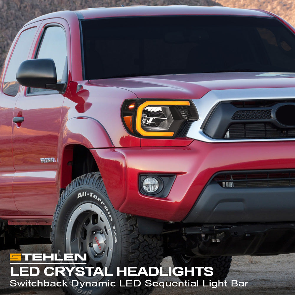 2012-2015 Toyota Tacoma Sequential LED Crystal Headlights - Black
