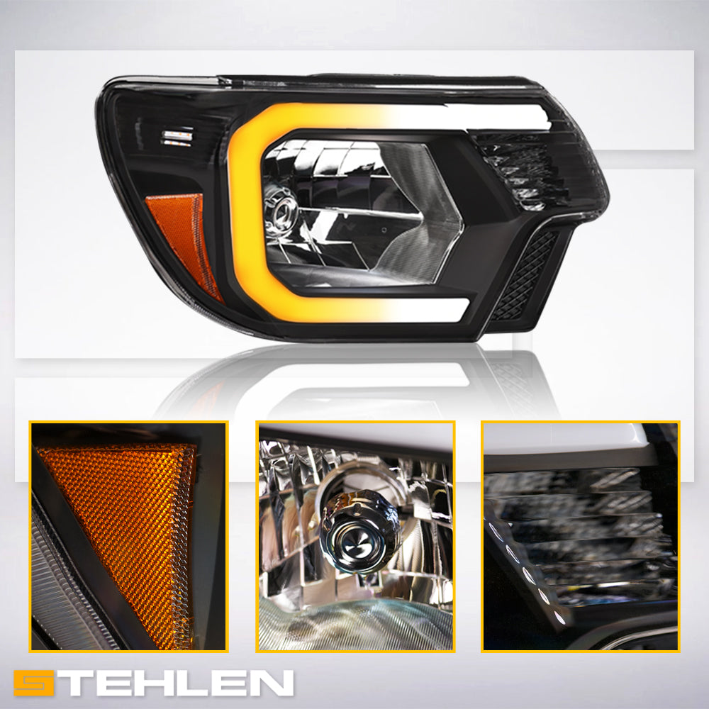 2012-2015 Toyota Tacoma Sequential LED Crystal Headlights - Black