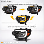 2012-2015 Toyota Tacoma Sequential LED Crystal Headlights - Black