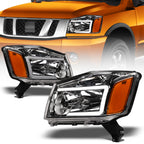 04-15 Nissan Titan Crystal Headlights w/ LED Light Bar - Chrome