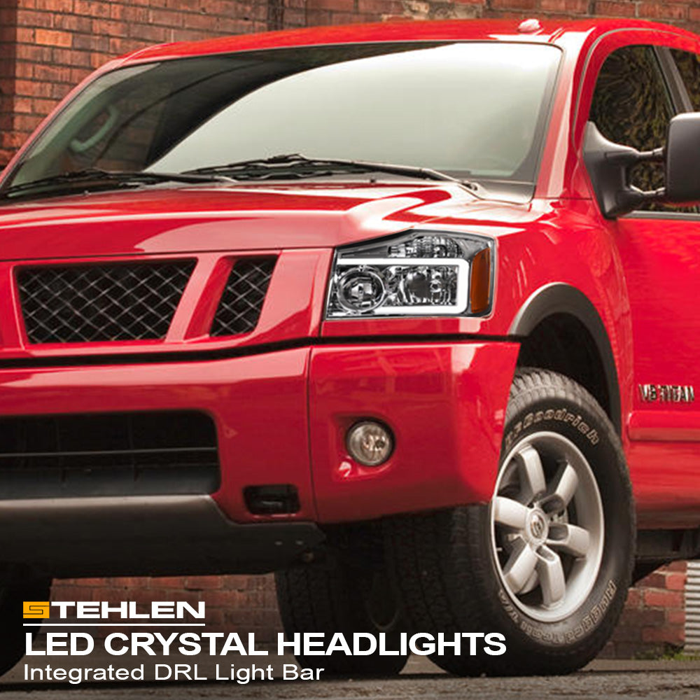04-15 Nissan Titan Crystal Headlights w/ LED Light Bar - Chrome
