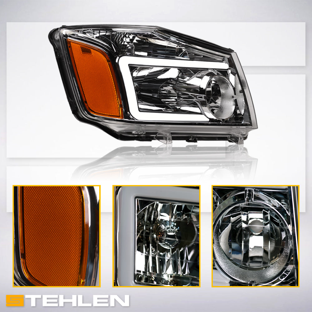 04-15 Nissan Titan Crystal Headlights w/ LED Light Bar - Chrome