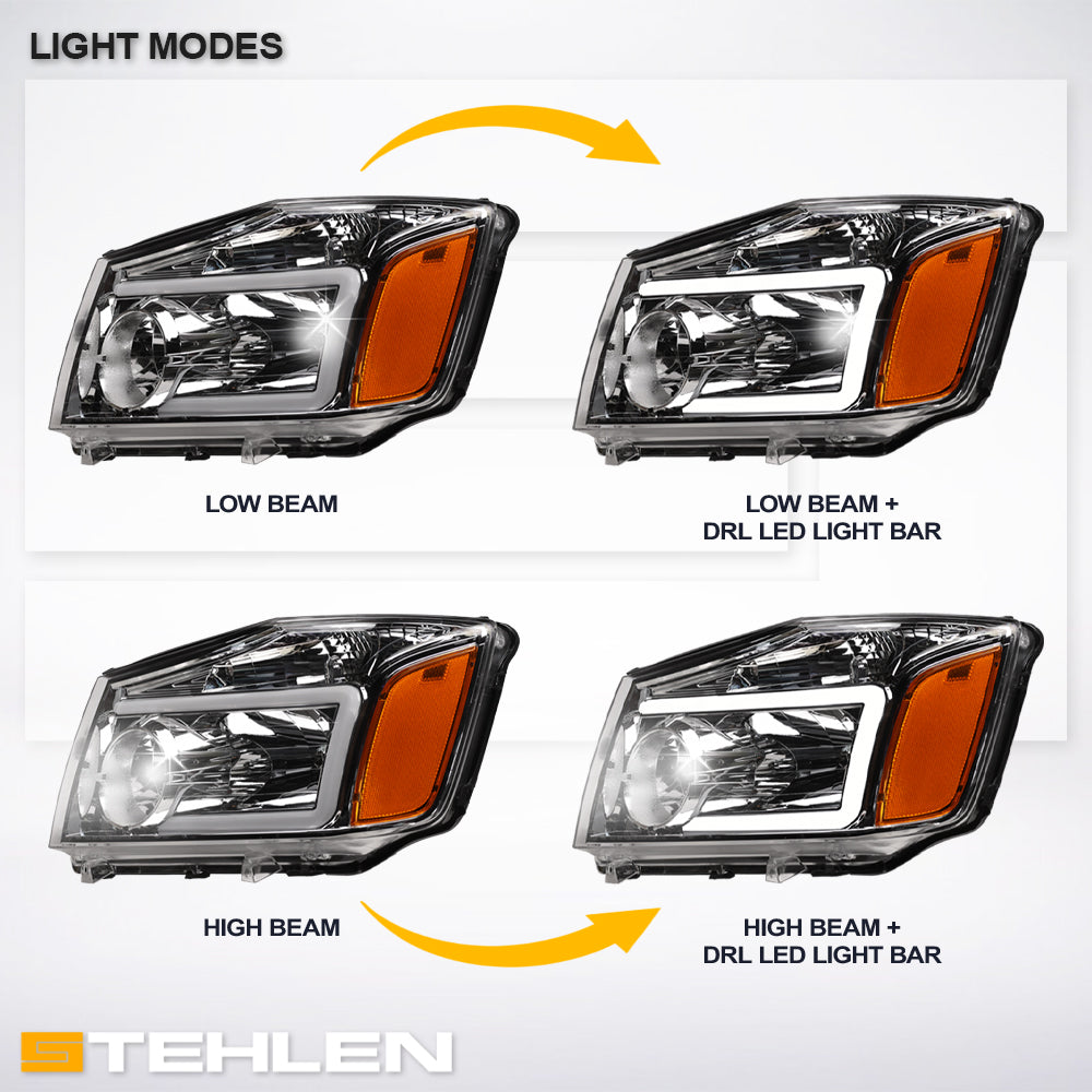 04-15 Nissan Titan Crystal Headlights w/ LED Light Bar - Chrome