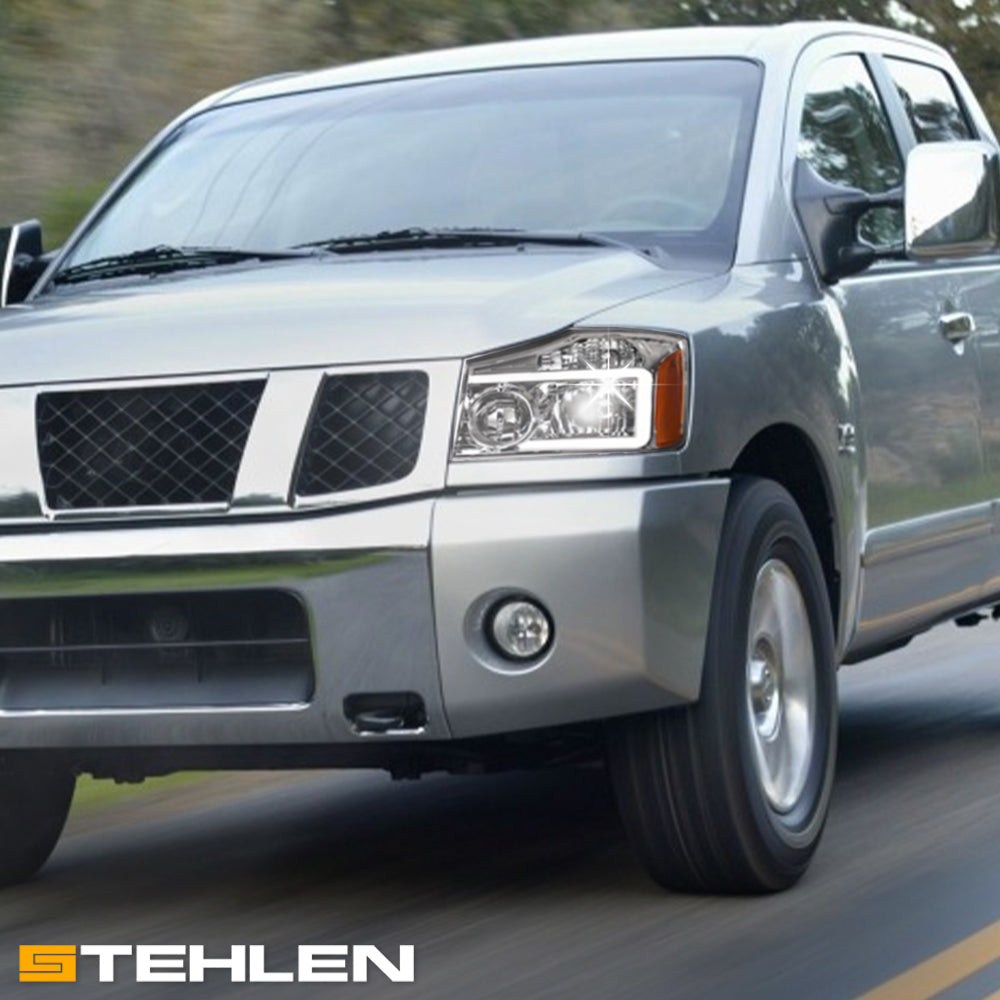 04-15 Nissan Titan Crystal Headlights w/ LED Light Bar - Chrome