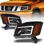 04-15 Nissan Titan LED Crystal Headlights Black - JDMA