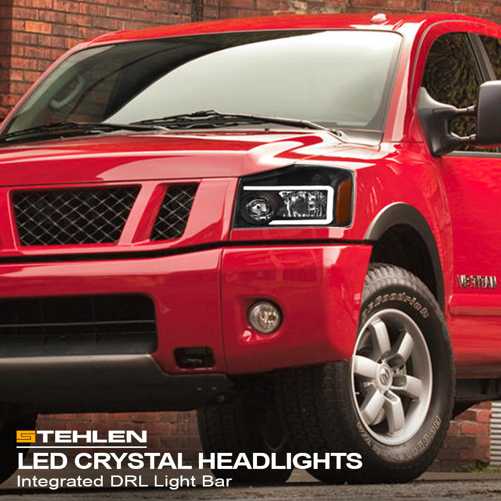 04-15 Nissan Titan LED Crystal Headlights Black - JDMA