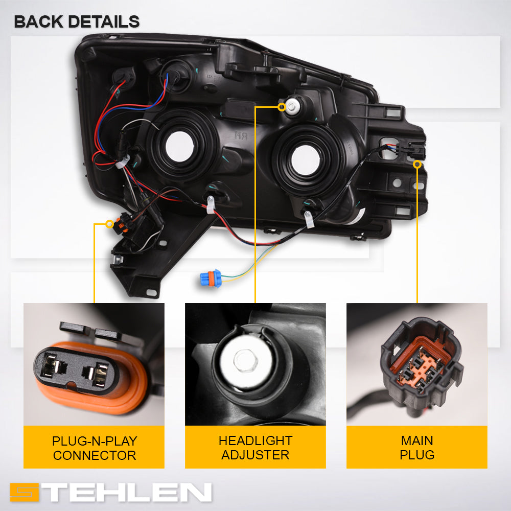 04-15 Nissan Titan LED Crystal Headlights Black - JDMA