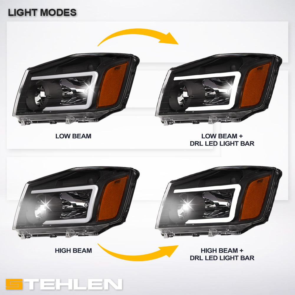 04-15 Nissan Titan LED Crystal Headlights Black - JDMA