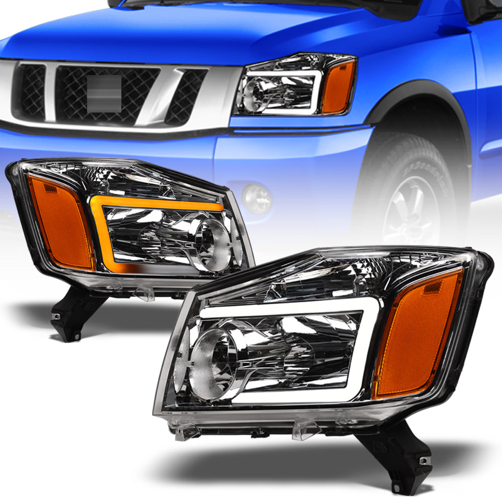 04-15 Nissan Titan Chrome Crystal Headlights Sequential LED Signal