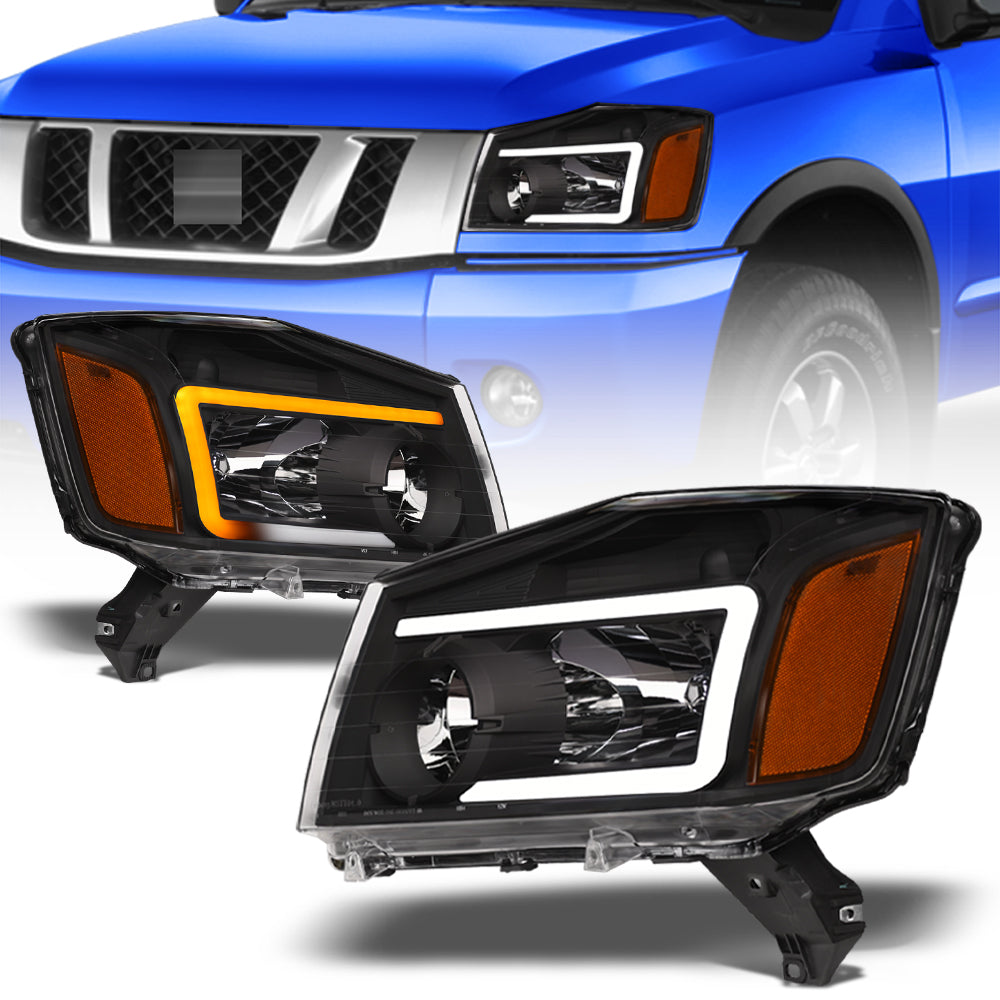 04-15 Nissan Titan Sequential LED Crystal Headlights - Black
