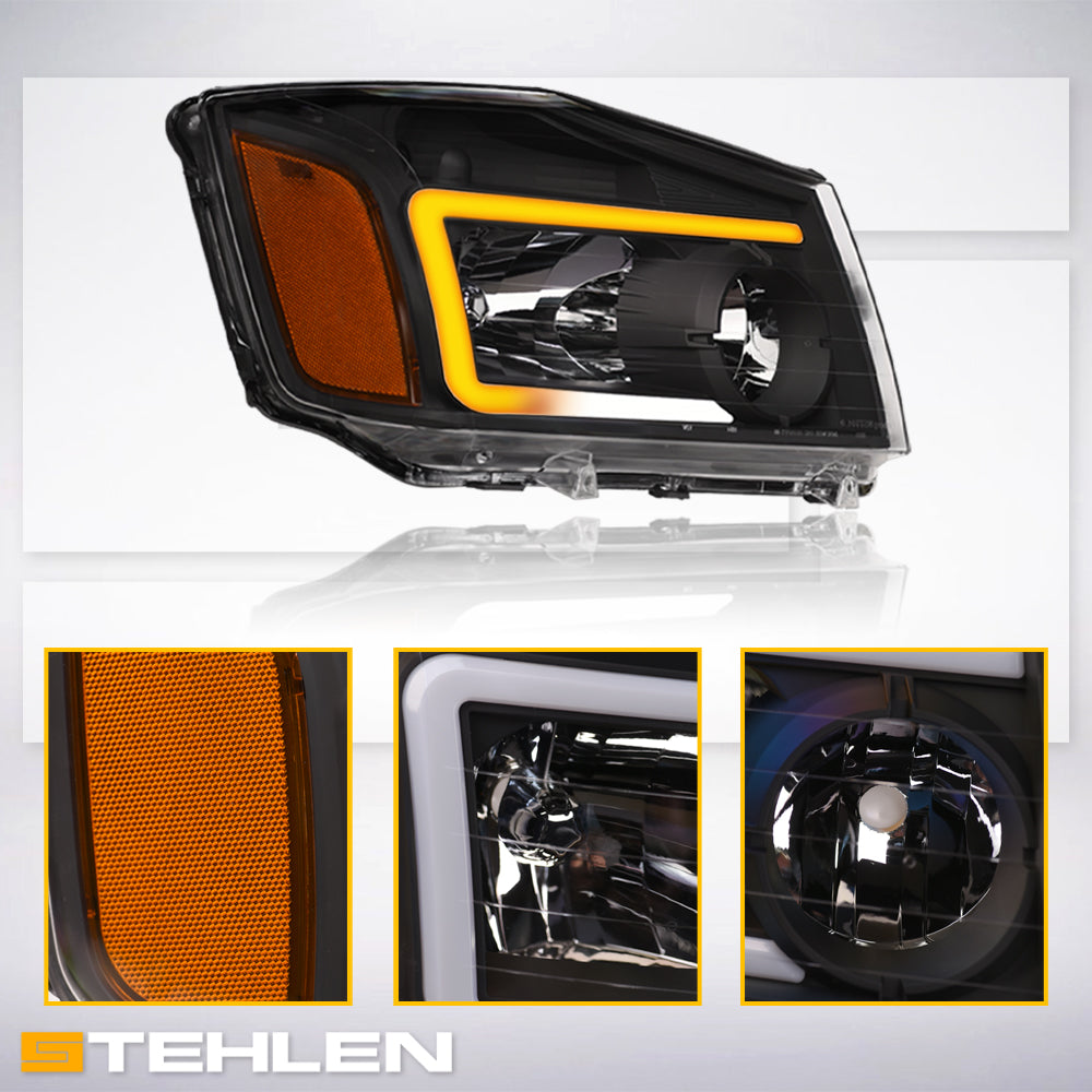 04-15 Nissan Titan Sequential LED Crystal Headlights - Black