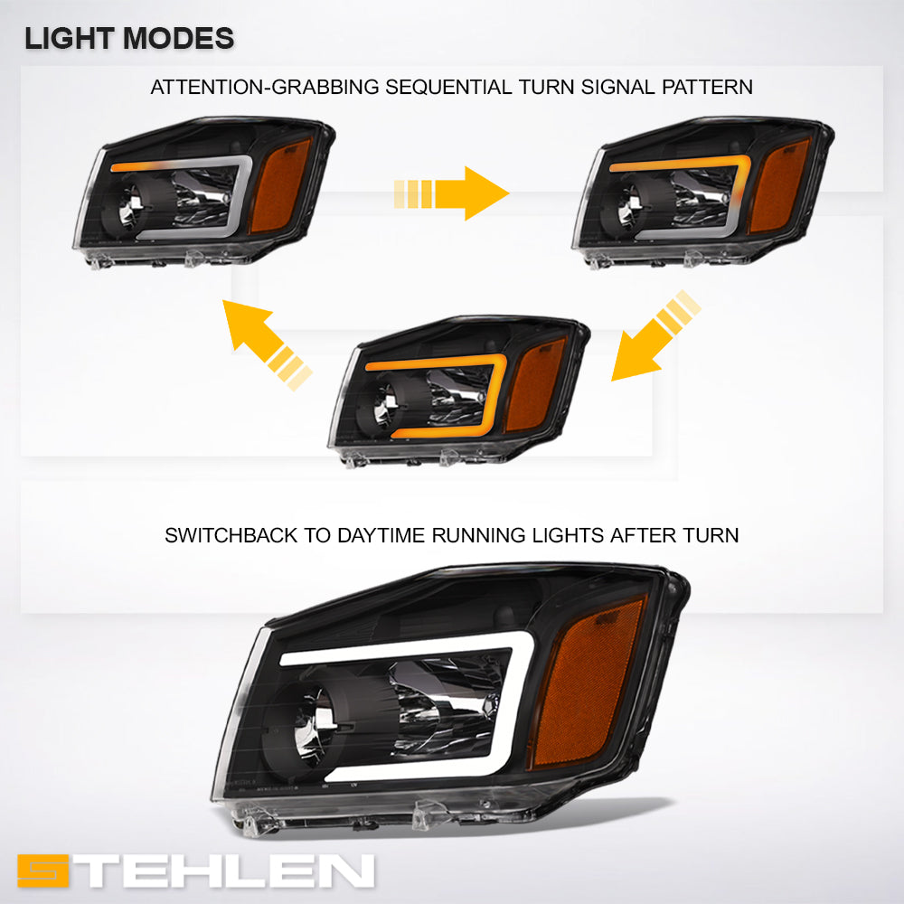 04-15 Nissan Titan Sequential LED Crystal Headlights - Black