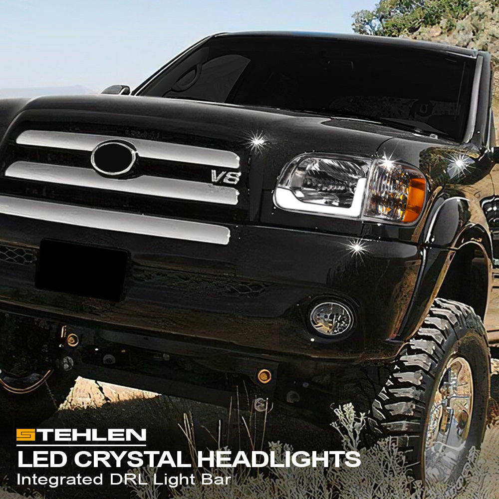 05-06 Toyota Tundra Chrome Crystal Headlights w/ LED Light Bar 4PC