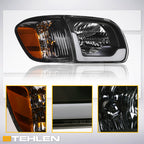 05-06 Toyota Tundra Black Crystal Headlights w/ LED Light Bar 4PC