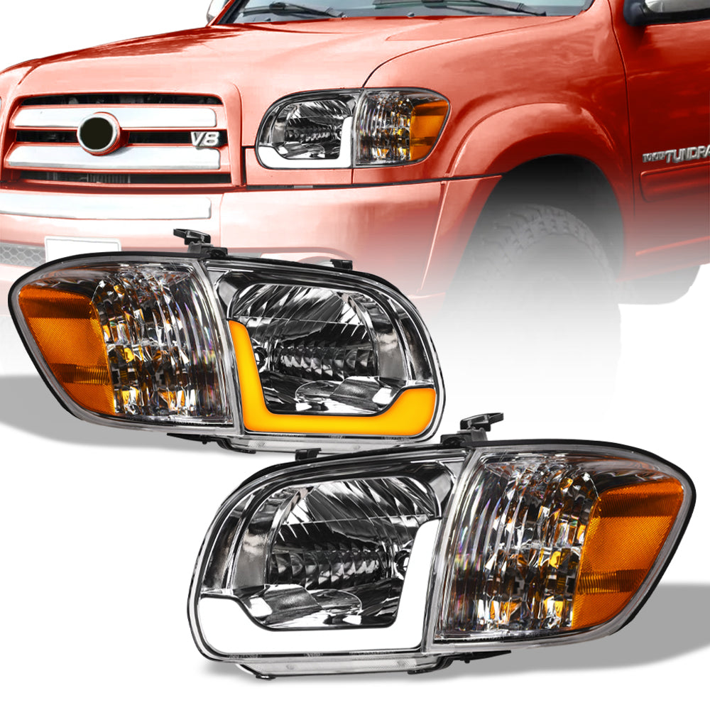 05-06 Toyota Tundra Chrome Crystal Headlights w/ Sequential LED