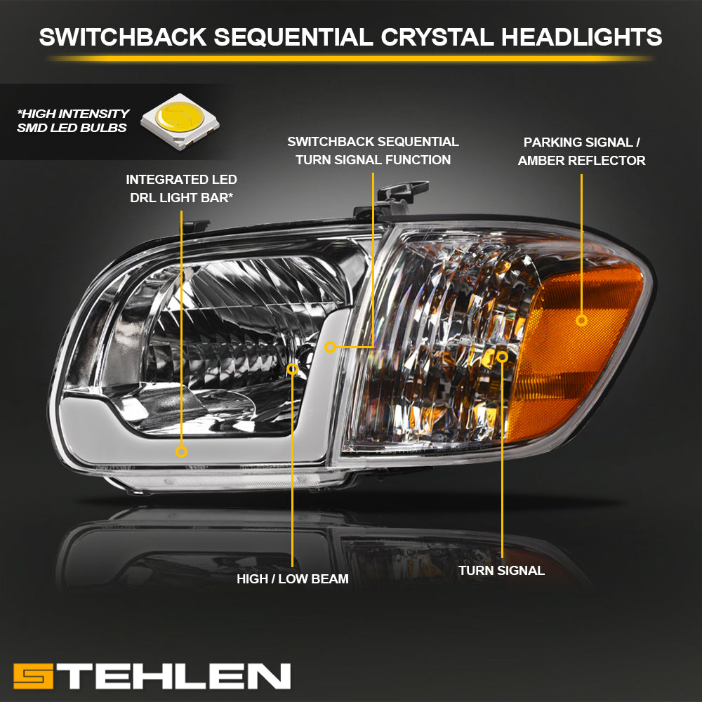 05-06 Toyota Tundra Chrome Crystal Headlights w/ Sequential LED