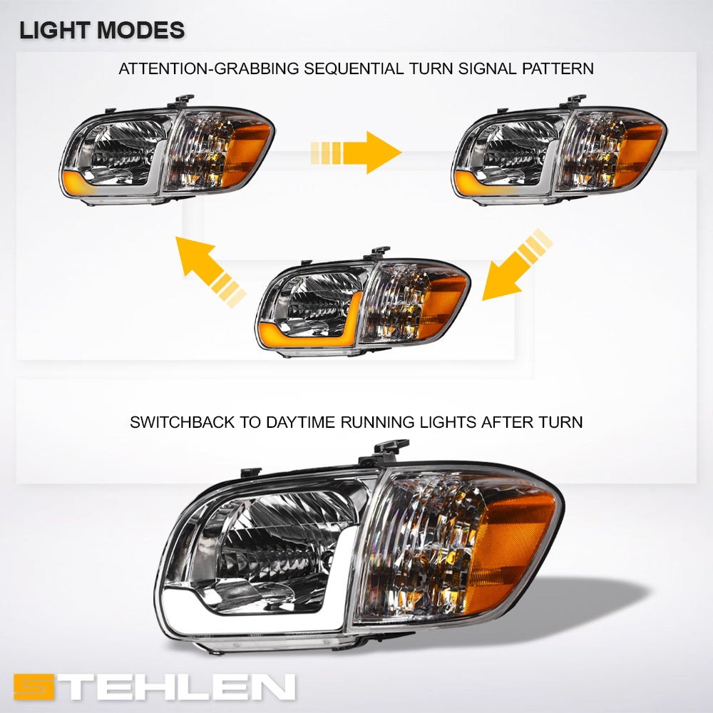 05-06 Toyota Tundra Chrome Crystal Headlights w/ Sequential LED