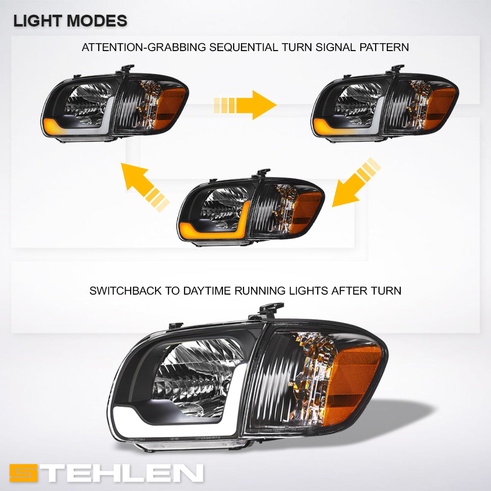 05-06 Toyota Tundra Crystal Headlights w/ Sequential LED - Black 4PC