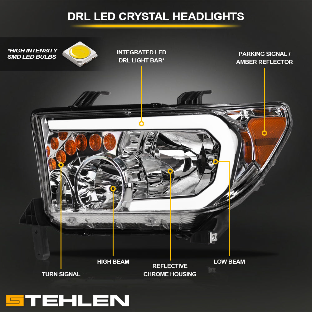 2007-2017 Toyota Tundra & Sequoia LED Crystal Headlights - Chrome