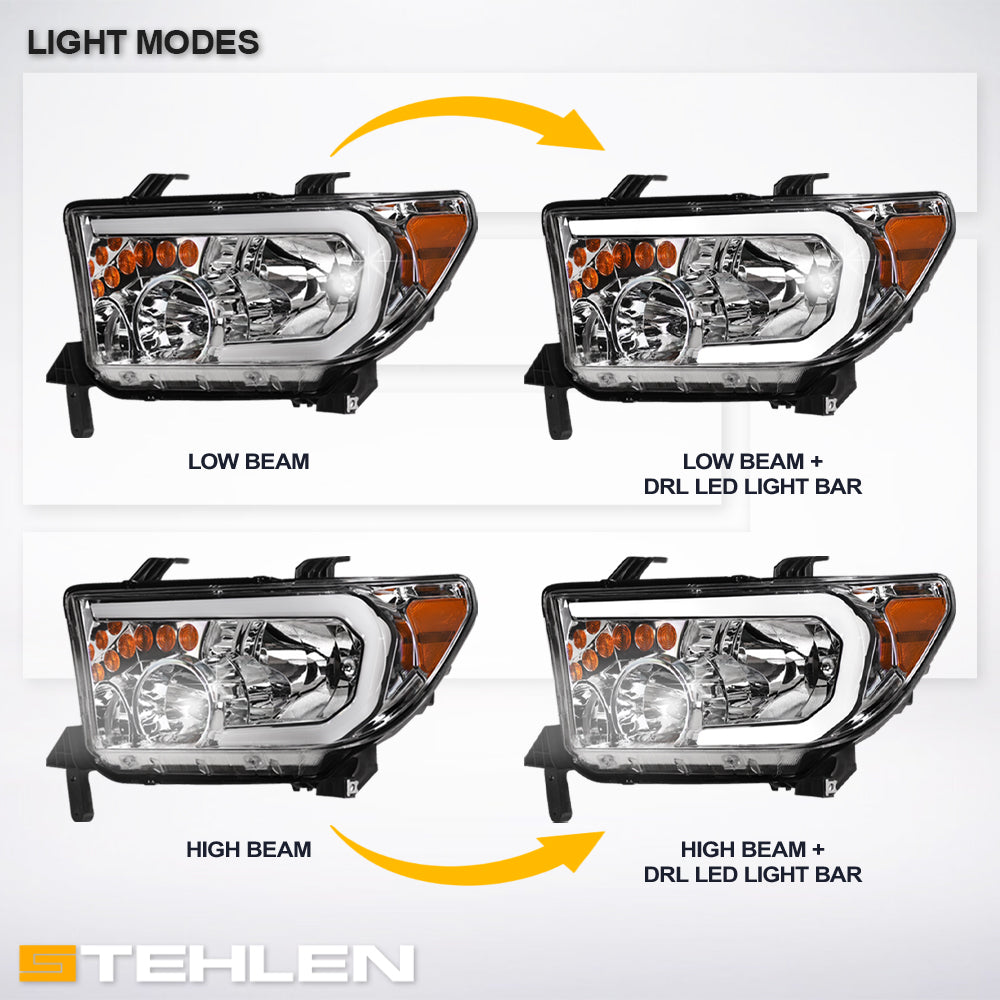 2007-2017 Toyota Tundra & Sequoia LED Crystal Headlights - Chrome