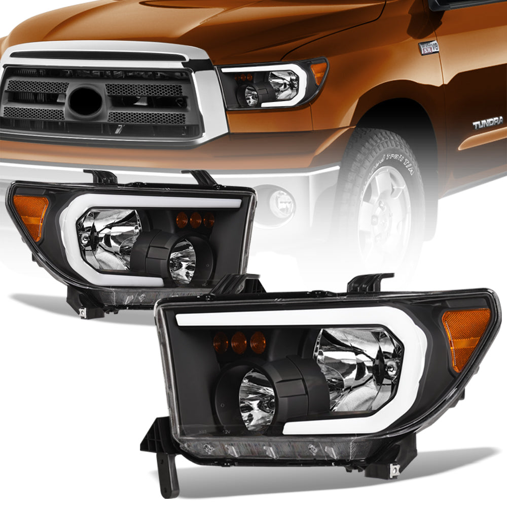 2007-2017 Toyota Tundra Sequoia LED Crystal Headlights - Black