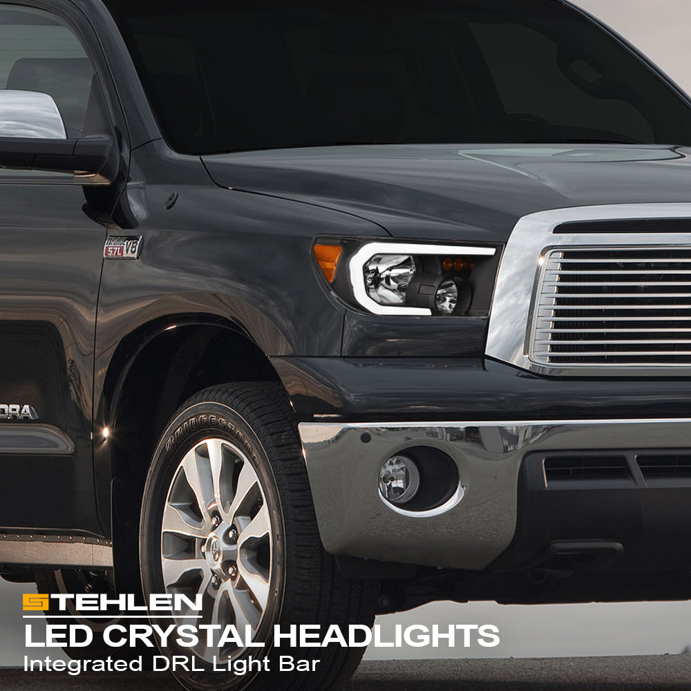 2007-2017 Toyota Tundra Sequoia LED Crystal Headlights - Black