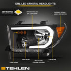 2007-2017 Toyota Tundra Sequoia LED Crystal Headlights - Black