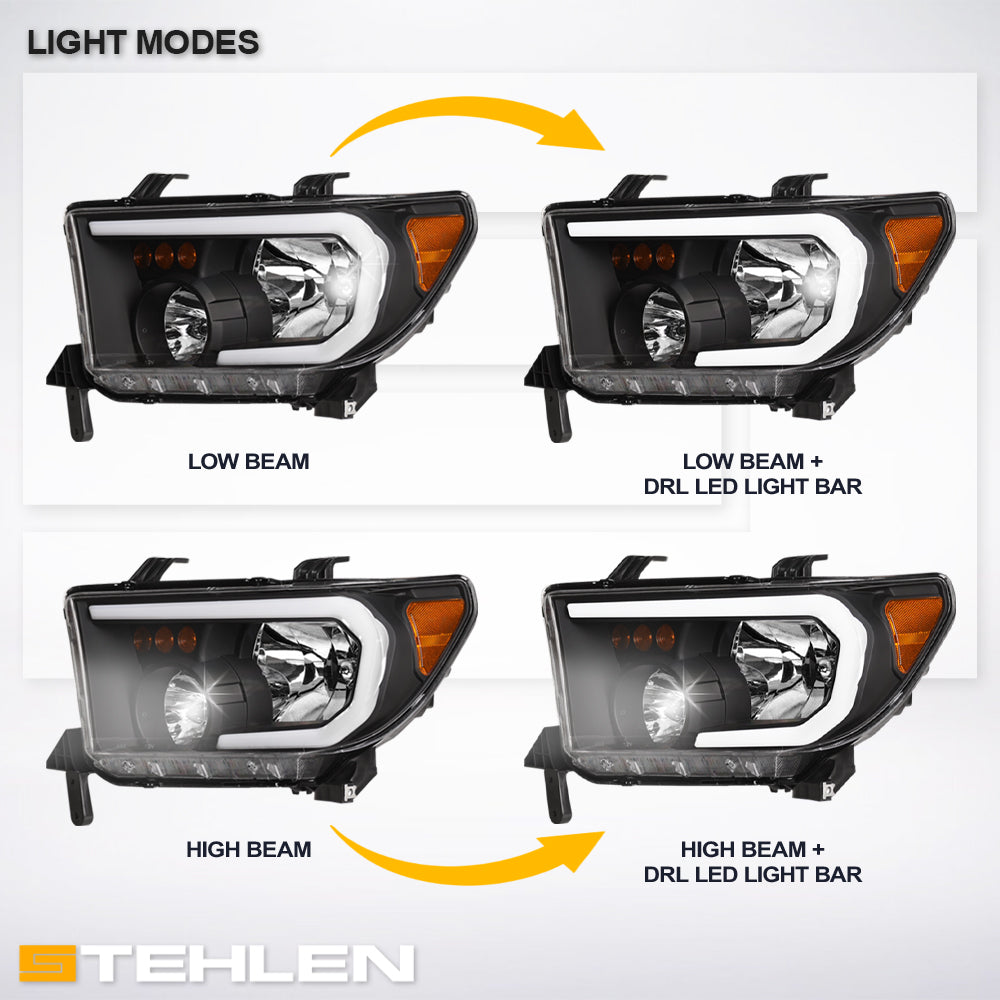 2007-2017 Toyota Tundra Sequoia LED Crystal Headlights - Black