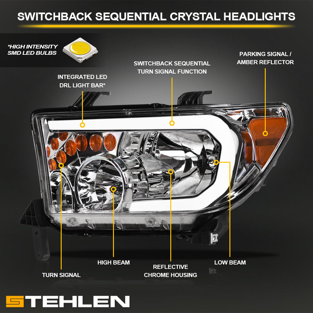 2007-2017 Toyota Tundra Sequoia Crystal LED Headlights - Chrome